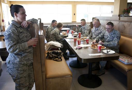 American soldiers, in one of the restaurants of the Rota base