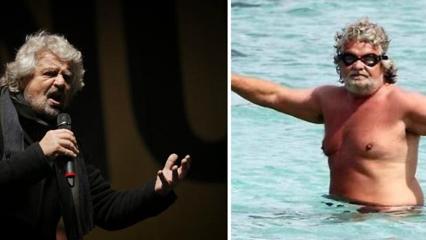 El cómico y político italiano durante un mitin (izq.) y en unas vacaciones en Kenia hace unos años