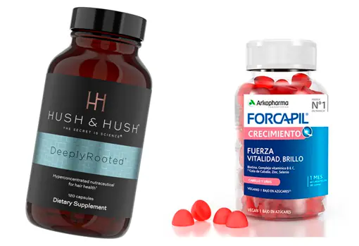 DeeplyRooted by Hush & amp;  Hush (€ 78) and Forcapil Growth Gummies from Arkopharma (€ 19.90), supplements for stronger and healthier hair.