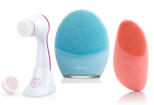 From left to right: Beter So Nice Skin Sonic Facial Brush (€34.90);  Foreo Luna 3 Facial Cleanser ($159.99);  Usu Cosmetics facial cleansing brush (€47.50).
