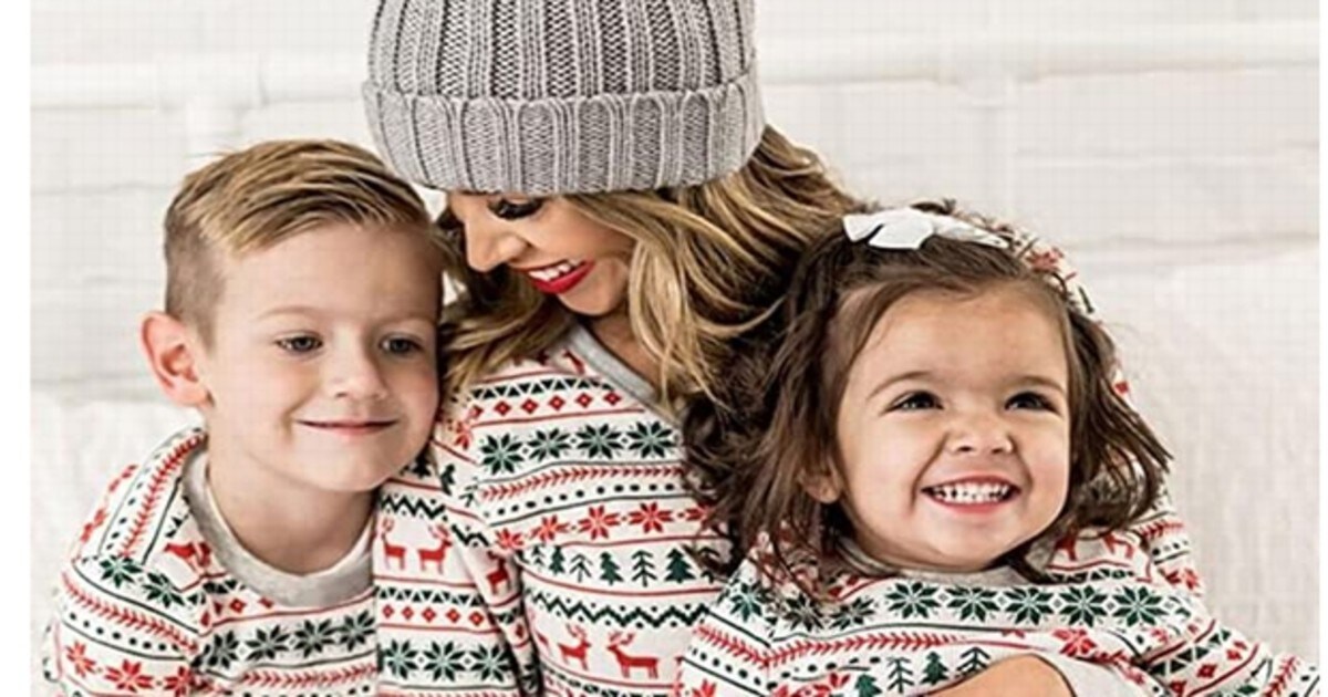 Pijamas de Navidad Familiar Dos Piezas Ropa de Dormir Estampado de Renos Mangas Largas Top y Pantalón Largo Ropa de Casa Familia Conjunto para Mujer Hombre Niños Niñas Bebés 