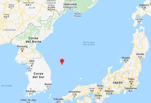 Ubicación de la isla de Ulleung, en el Mar de Japón (Mar del Este)