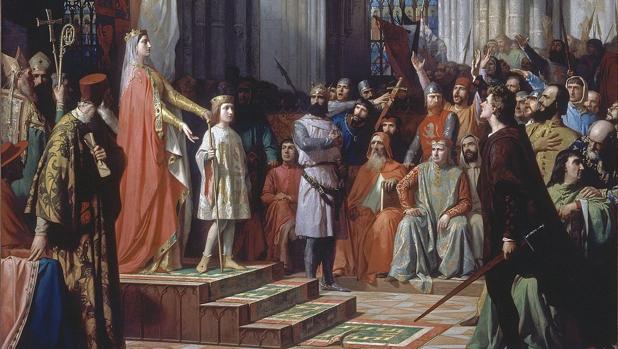 María de Molina presenta a su hijo Fernando IV de Castilla en las Cortes de Valladolid de 1295.