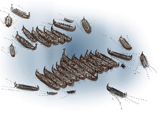 Formación habitual durante una de estas batallas, ilustración contenida en «Vikingos en la guerra»