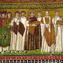 Justiniano en los mosaicos de la iglesia de San Vital en Rávena.
