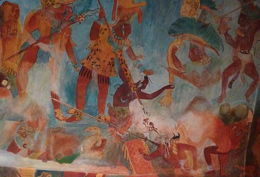 Mural que representa a los guerreros mayas