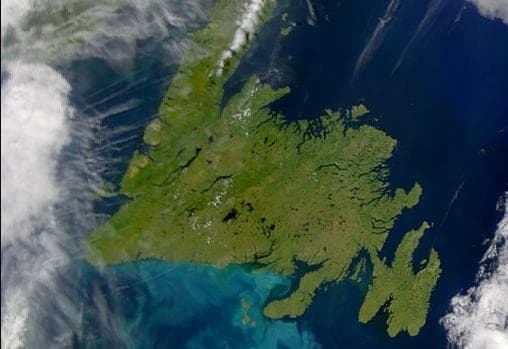 Island of Newfoundland, seen from a satellite.