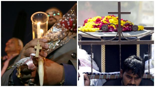 Montaje con la imagen del duelo por la muerte de cristianos tras atentados en El Cairo y Lahore