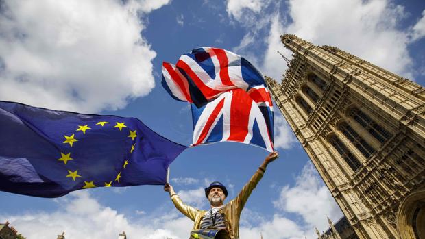 Un manifestante europeísta frente al Parlamento británico