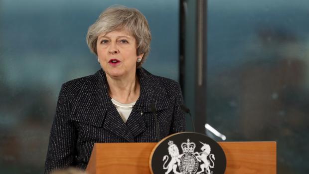 Theresa May, durante el discurso que ofreció este martes en Belfast