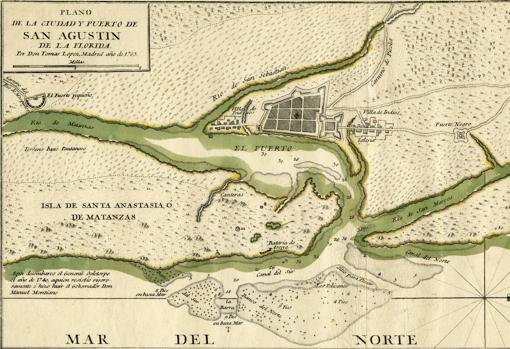 Mapa de San Agustín, en el que se aprcia a la derecha el «Fuerte Negro»