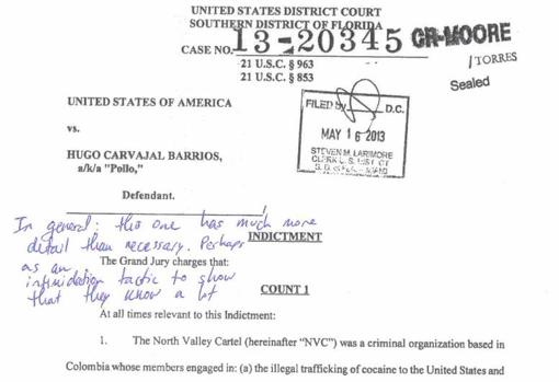 2013 Southern District of Florida indictment against Hugo Carvajal