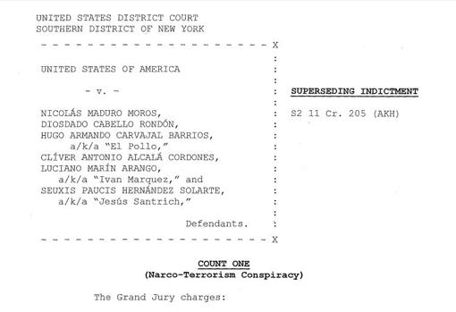 Amended indictment of the Southern District of New York against Hugo Carvajal, of 2019