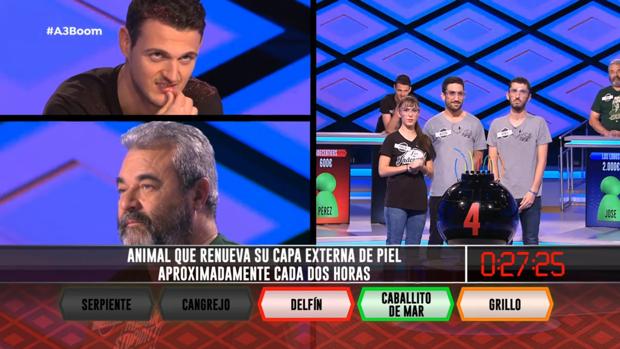 José Pinto (abajo izquierda), en el programa de «¡Boom!» en el que «Los Lobos» derrotaron a «Indecentiers»