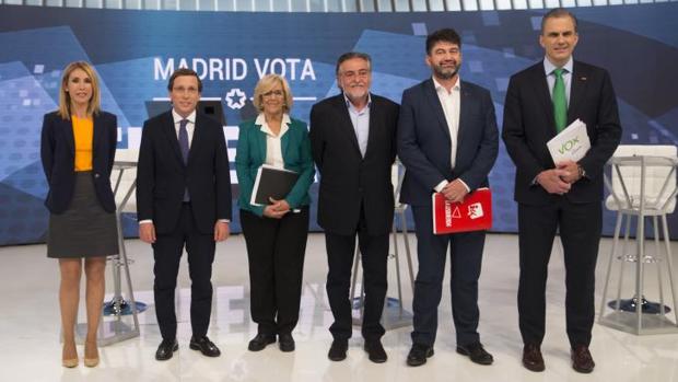 Los candidatos de C's, PP, Más Madrid, PSOE, Madrid en Pie y Vox en el debate por la alcaldía de Madrid