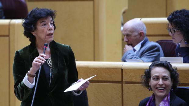 La ministra de Educación, Isabel Celaá, hoy en la sesión del control al Gobierno en el Senado