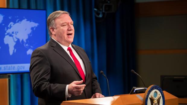 El secretario de estado de Estados Unidos, Mike Pompeo, en la rueda de prensa ofrecida ayer