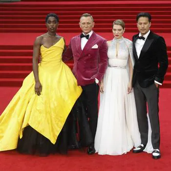 Lashana Lynch, Daniel Craig, Lea Seydoux and Cary Joji Fukunaga at the London premiere