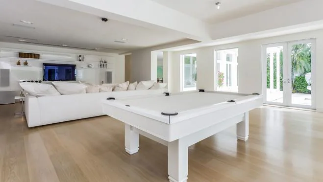 Image of entertainment room with pool table in white